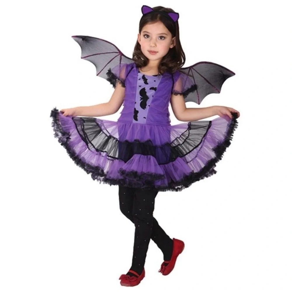 Little girls purple Bat Girl Halloween Costume, size child large (7-9) - Picture 1 of 5